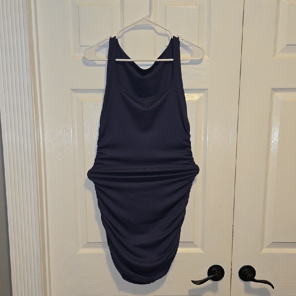 Elegant Navy Rouched Sleeveless Dress
